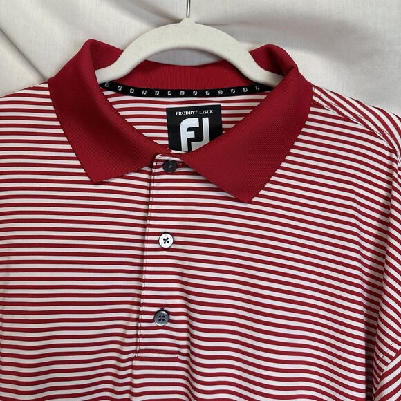 FootJoy Polo Shirt Mens XL Red‎ White Striped Prodry Lisle Performance Golf - Picture 2 of 10